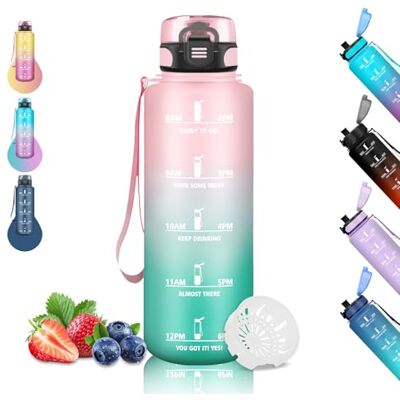 Grsta Trinkflasche 1 5 liter, Trinkflasche Sport, Trinkflasch mit Zeitmarkierung, Kann mit Dir Tragen, Trinkflasch Auslaufsicher, Motivational Wasserflasche, Flasche für Yoga, Camping, Wandern, Rosa-Grün Grsta Trinkflasche 1 5 liter, Trinkflasche Sport, Trinkflasch mit Zeitmarkierung, Kann mit Dir Tragen, Trinkflasch Auslaufsicher, Motivational Wasserflasche, Flasche für Yoga, Camping, Wandern, Rosa-Grün
