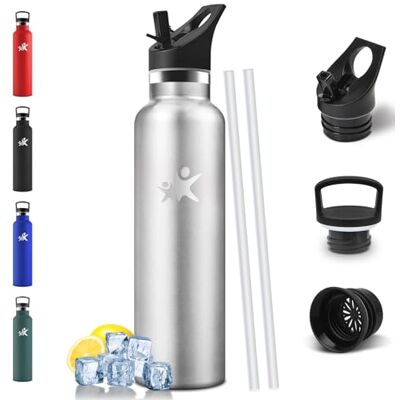 Mulbijeo Trinkflasche 750ML, BPA-Frei, Trinkflasche Edelstahl, Auslaufsichere Isolierflasche Doppelwandig, Flasche mit Strohhalm, Wiederverwendung, Thermosflasche Kohlensäure Geeignet Silber Mulbijeo Trinkflasche 750ML, BPA-Frei, Trinkflasche Edelstahl, Auslaufsichere Isolierflasche Doppelwandig, Flasche mit Strohhalm, Wiederverwendung, Thermosflasche Kohlensäure Geeignet Silber