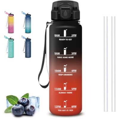 Mujigaga Trinkflasche 1l, Trinkflasche Sport, Wasserflasche mit Strohhalm, mit Trinkerinnerung, Wasserflasche Auslaufsicher, Leicht zu Reinigen, Flasche für Schule, Strand, Wandern & Running Mujigaga Trinkflasche 1l, Trinkflasche Sport, Wasserflasche mit Strohhalm, mit Trinkerinnerung, Wasserflasche Auslaufsicher, Leicht zu Reinigen, Flasche für Schule, Strand, Wandern & Running