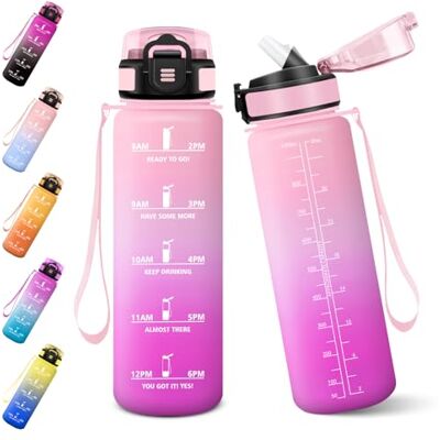 Baramumu Trinkflasche mit Strohhalm, 1000ml Auslaufsichere Flasche, Trinkflasche Sport, Kohlensäure Geeignet, Flasche, BPA-Frei, Wasserflasche für Fitness, Schule, Büro-Hellrosa&Rosarot Baramumu Trinkflasche mit Strohhalm, 1000ml Auslaufsichere Flasche, Trinkflasche Sport, Kohlensäure Geeignet, Flasche, BPA-Frei, Wasserflasche für Fitness, Schule, Büro-Hellrosa&Rosarot
