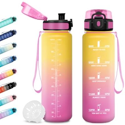 JAPORIA Trinkflasche 1L, Wasserflasche mit Zeitmarkierung, Trinkflasche mit Filter, Auslaufsicher, BPA-frei, Sportflasche für Fitness, Fahrrad, Büro, Schule, Outdoor, Yoga, Erwachsene, Sprudel geeignet JAPORIA Trinkflasche 1L, Wasserflasche mit Zeitmarkierung, Trinkflasche mit Filter, Auslaufsicher, BPA-frei, Sportflasche für Fitness, Fahrrad, Büro, Schule, Outdoor, Yoga, Erwachsene, Sprudel geeignet