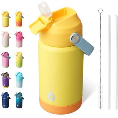 BJPKPK Isolierte Trinkflasche mit Strohhalm-Deckel, 350 ml Thermos Wasserflaschen mit Weicher Schnauze, Flexgriff & Rutschfester Untersatz, BPA Frei Wasserdicht Edelstahl Metall Gelb BJPKPK Isolierte Trinkflasche mit Strohhalm-Deckel, 350 ml Thermos Wasserflaschen mit Weicher Schnauze, Flexgriff & Rutschfester Untersatz, BPA Frei Wasserdicht Edelstahl Metall Gelb