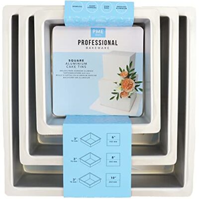 PME Quadratische Kuchenformen 15, 20, 25 cm x 7,5 cm tief, 3er -Satz, Silber PME Quadratische Kuchenformen 15, 20, 25 cm x 7,5 cm tief, 3er -Satz, Silber