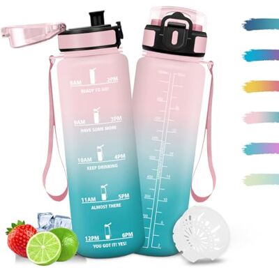 Mulbijeo Trinkflasche 500ml, Wiederverwendung, Wasserflasche BPA-Frei, Trinkflasche Kinder Auslaufsicher, Motivierende & Zeitmarkierung, Flasche für Fahrrad, Fitness, Schule, Büro, Reiten Mulbijeo Trinkflasche 500ml, Wiederverwendung, Wasserflasche BPA-Frei, Trinkflasche Kinder Auslaufsicher, Motivierende & Zeitmarkierung, Flasche für Fahrrad, Fitness, Schule, Büro, Reiten
