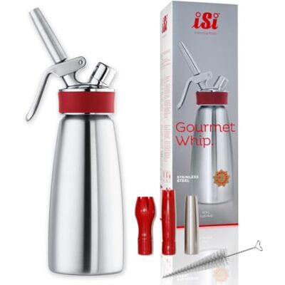 iSi Sahnespender 500ml, Gourmet Whip Plus, 0.5 Liter, aus hochwertigem Edelstahl, Betrieb Sahnekapseln, für Sahne, warme und kalte Saucen, Suppen, Espumas und Desserts iSi Sahnespender 500ml, Gourmet Whip Plus, 0.5 Liter, aus hochwertigem Edelstahl, Betrieb Sahnekapseln, für Sahne, warme und kalte Saucen, Suppen, Espumas und Desserts