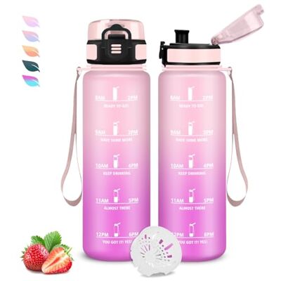 Grsta Trinkflasche 1l, Wasserflasche Sport, Trinkflasche Kohlensäure Geeignet, Wasserflasche Auslaufsicher, mit Zeitmarkierung, Leicht zu Reinigen, Flasche für Fahhrad, Schule, Running, Büro, Erwachsene Grsta Trinkflasche 1l, Wasserflasche Sport, Trinkflasche Kohlensäure Geeignet, Wasserflasche Auslaufsicher, mit Zeitmarkierung, Leicht zu Reinigen, Flasche für Fahhrad, Schule, Running, Büro, Erwachsene