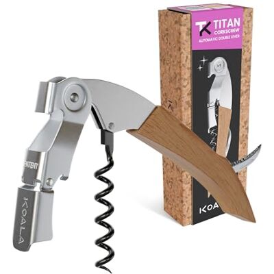 Koala Titan Profi-Korkenzieher, Edelstahl, patentierter Doppelhebel, robuster und ergonomischer Sommelier-Weinöffner, Holz-Finish Koala Titan Profi-Korkenzieher, Edelstahl, patentierter Doppelhebel, robuster und ergonomischer Sommelier-Weinöffner, Holz-Finish