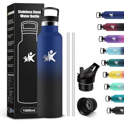 KollyKolla Trinkflasche Edelstahl 1 Liter, Edelstahl Trinkflasche mit Strohhalm, Thermoskanne Auslaufsicher, BPA-Frei, Kohlensäure Geeignet, Wasserflasche für Erwachsene, Sport, Fahrrad, Reisen KollyKolla Trinkflasche Edelstahl 1 Liter, Edelstahl Trinkflasche mit Strohhalm, Thermoskanne Auslaufsicher, BPA-Frei, Kohlensäure Geeignet, Wasserflasche für Erwachsene, Sport, Fahrrad, Reisen