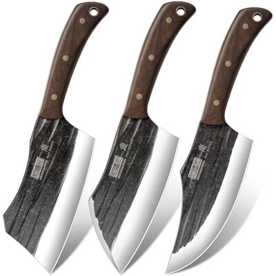 HOSHANHO Metzgermesser Set, 3-teiliges Serbisches Kochmesser Set aus Hartstahl mit Robustem Ausbeinmesser und Hackmesser sowie Wikinger Messer für Zuhause, Kochen, Outdoor-Camping und BBQ HOSHANHO Metzgermesser Set, 3-teiliges Serbisches Kochmesser Set aus Hartstahl mit Robustem Ausbeinmesser und Hackmesser sowie Wikinger Messer für Zuhause, Kochen, Outdoor-Camping und BBQ