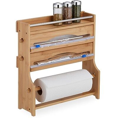 Relaxdays Wandrollenhalter, für Alufolie, Frischhaltefolie, Küchenrolle, Gewürzregal, Bambus, HBT: 40x40x11,5 cm, Natur Relaxdays Wandrollenhalter, für Alufolie, Frischhaltefolie, Küchenrolle, Gewürzregal, Bambus, HBT: 40x40x11,5 cm, Natur
