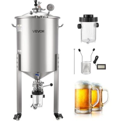 VEVOR konischer Gärbehälter Edelstahl 60 L Gärtank für Heimbrauen, Gärkessel mit konischem Boden & 3 Lenkrollen & Deckel & Griff & Thermometer, Gärfass für Wein- und Biergärung VEVOR konischer Gärbehälter Edelstahl 60 L Gärtank für Heimbrauen, Gärkessel mit konischem Boden & 3 Lenkrollen & Deckel & Griff & Thermometer, Gärfass für Wein- und Biergärung
