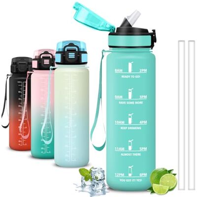 Mujigaga Trinkflasche- 1l- Trinkflasche Sport, Kann mit Dir Tragen, Flasche mit Strohhalm, Wasserflasche Auslaufsicher, Wasserflasche für Running, Wandern, Camping, Yoga Mujigaga Trinkflasche- 1l- Trinkflasche Sport, Kann mit Dir Tragen, Flasche mit Strohhalm, Wasserflasche Auslaufsicher, Wasserflasche für Running, Wandern, Camping, Yoga