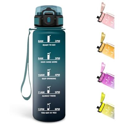 Motswedi Trinkflasche, 500ML BPA-Frei, Wasserflasche, Auslaufsicheres Schlossdesign, Flasche, Trinkflasche Sport Mit Zeitmarkierung, Trinkflaschen für Schule, Sport, Yoga, Camping Auslaufsichere Grün&Grau Motswedi Trinkflasche, 500ML BPA-Frei, Wasserflasche, Auslaufsicheres Schlossdesign, Flasche, Trinkflasche Sport Mit Zeitmarkierung, Trinkflaschen für Schule, Sport, Yoga, Camping Auslaufsichere Grün&Grau