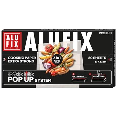 Alufix Backpapier POP-UP 3-in-1/50 Stück Backpapier-Bögen/ 33 x 32 cm/Weiß/Pergamentpapier für Backen Braten Mikrowelle Einfrieren fettfreies Braten Dämpfen Alufix Backpapier POP-UP 3-in-1/50 Stück Backpapier-Bögen/ 33 x 32 cm/Weiß/Pergamentpapier für Backen Braten Mikrowelle Einfrieren fettfreies Braten Dämpfen