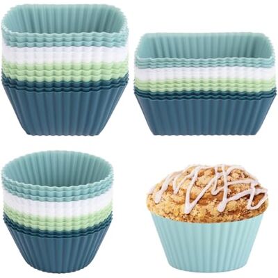 ASelected 36 Stück Silikon-Muffinformen, Silikon-Backformen, drei rechteckige quadratische runde Muffinformen, wiederverwendbar, Silikon-Backformen für Kuchen, Creme, Pudding ASelected 36 Stück Silikon-Muffinformen, Silikon-Backformen, drei rechteckige quadratische runde Muffinformen, wiederverwendbar, Silikon-Backformen für Kuchen, Creme, Pudding