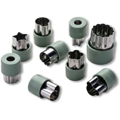 FACKELMANN Gemüse Ausstecher Set, 9-teilig, Edelstahl und rutschfester Griff in graugrün, spülmaschinengeeignet, für kreative Küchenarbeiten, Grün FACKELMANN Gemüse Ausstecher Set, 9-teilig, Edelstahl und rutschfester Griff in graugrün, spülmaschinengeeignet, für kreative Küchenarbeiten, Grün