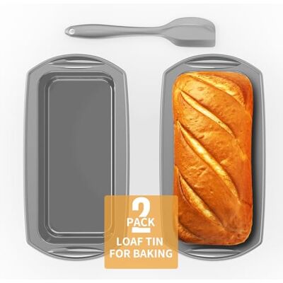 Ankway Rechteckige Brotbackform aus Silikon mit Teigschaber, Set mit 2 antihaftbeschichteten Silikonformen für Kuchen und Brot, 28 x 14,3 x 6,3 cm, Grau Ankway Rechteckige Brotbackform aus Silikon mit Teigschaber, Set mit 2 antihaftbeschichteten Silikonformen für Kuchen und Brot, 28 x 14,3 x 6,3 cm, Grau