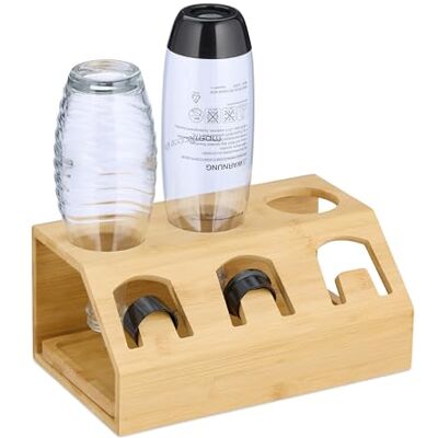 Relaxdays Flaschenhalter kompatibel mit Sodastream-Flaschen, Bambus, mit Abtropfschale, 3er Flaschenständer, Natur Relaxdays Flaschenhalter kompatibel mit Sodastream-Flaschen, Bambus, mit Abtropfschale, 3er Flaschenständer, Natur