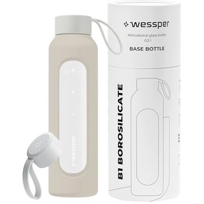 Wessper Trinkflasche Glas 500ml, Flasche mit Hydrationsskala Ecru Wessper Trinkflasche Glas 500ml, Flasche mit Hydrationsskala Ecru