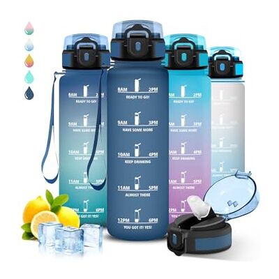 Grsta Trinkflasche 1l, Trinkflasche Sport, Flasche mit Strohhalm, Leicht zu Reinigen, Wasserflasche Auslaufsicher, Mit Motivierendem Slogan, Wasserflasche mit Zeitmarkierung, für Schule, Yoga, Wandern Grsta Trinkflasche 1l, Trinkflasche Sport, Flasche mit Strohhalm, Leicht zu Reinigen, Wasserflasche Auslaufsicher, Mit Motivierendem Slogan, Wasserflasche mit Zeitmarkierung, für Schule, Yoga, Wandern