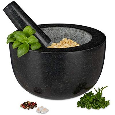 Relaxdays Mörser mit Stößel, Granit, poliert, für Gewürze und Kräuter, 750 ml Volumen, Steinmörser D: 20 cm, dunkelgrau Relaxdays Mörser mit Stößel, Granit, poliert, für Gewürze und Kräuter, 750 ml Volumen, Steinmörser D: 20 cm, dunkelgrau