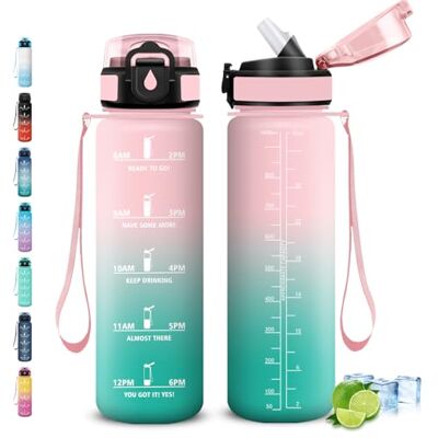 Grsta Trinkflasche- 1l- Trinkflasche mit Strohhalm, Wasserflasche mit Zeitmarkierung, Wasserflasche für Kohlensäurehaltige Getränke, Leicht zu Reinige, Flasche für Fitness, Schule, Camping, Wandern Grsta Trinkflasche- 1l- Trinkflasche mit Strohhalm, Wasserflasche mit Zeitmarkierung, Wasserflasche für Kohlensäurehaltige Getränke, Leicht zu Reinige, Flasche für Fitness, Schule, Camping, Wandern