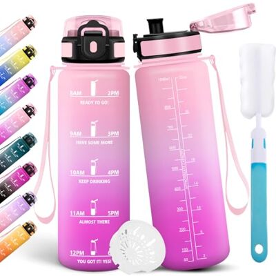 Motswedi Trinkflasche 1l, Sport Wasserflasche, mit Bürste, Auslaufsicher, Trinkflasche Kohlensäure Geeignet, Flasche Sport, Wasserflasche Für Fitness, Wandern, Büro, Camping, Hellrosa & Rosarot Motswedi Trinkflasche 1l, Sport Wasserflasche, mit Bürste, Auslaufsicher, Trinkflasche Kohlensäure Geeignet, Flasche Sport, Wasserflasche Für Fitness, Wandern, Büro, Camping, Hellrosa & Rosarot