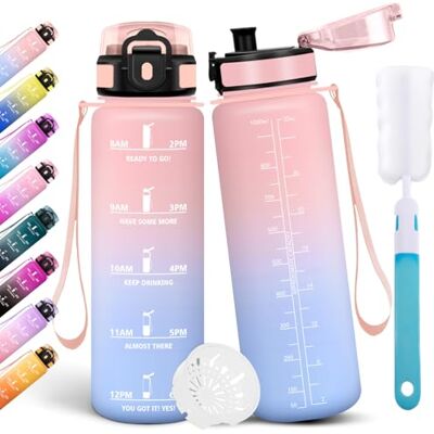 Motswedi Trinkflasche 1l, Sport Wasserflasche, mit Bürste, Auslaufsicher, Trinkflasche Kohlensäure Geeignet, Flasche Sport, Wasserflasche Für Fitness, Wandern, Büro, Camping, Pink & Himmelblau Motswedi Trinkflasche 1l, Sport Wasserflasche, mit Bürste, Auslaufsicher, Trinkflasche Kohlensäure Geeignet, Flasche Sport, Wasserflasche Für Fitness, Wandern, Büro, Camping, Pink & Himmelblau