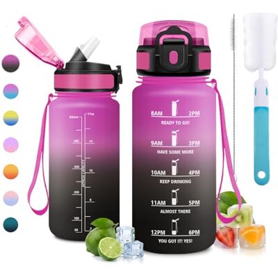 JAPORIA Trinkflasche 500ml, Trinkflasche mit Strohhalm, BPA-Frei und Geruchsneutral, Auslaufsicher, Flasche mit Zeitmarkierung, Wasserflasche für Schule, Outdoor, Camping JAPORIA Trinkflasche 500ml, Trinkflasche mit Strohhalm, BPA-Frei und Geruchsneutral, Auslaufsicher, Flasche mit Zeitmarkierung, Wasserflasche für Schule, Outdoor, Camping