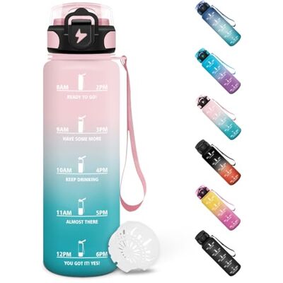 Motswedi Trinkflasche 1l, Wasserflasche, Auslaufsicheres Schlossdesign, Flasche Sport, Mit Zeitstempel, Trinkflasche Auslaufsicher, Kohlensäure Geeignet, für Tennisplatz, Büro, Camping Rosa&Cyan Motswedi Trinkflasche 1l, Wasserflasche, Auslaufsicheres Schlossdesign, Flasche Sport, Mit Zeitstempel, Trinkflasche Auslaufsicher, Kohlensäure Geeignet, für Tennisplatz, Büro, Camping Rosa&Cyan