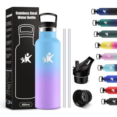 KollyKolla Thermosflasche 500ml, Trinkflasche Kohlensäure Geeignet, Auslaufsicher Wasserflasche mit Strohhalm, BPA-Frei, Isolierflasche Doppelwandig, Wasserflasche für Schule, Camping, Reisen KollyKolla Thermosflasche 500ml, Trinkflasche Kohlensäure Geeignet, Auslaufsicher Wasserflasche mit Strohhalm, BPA-Frei, Isolierflasche Doppelwandig, Wasserflasche für Schule, Camping, Reisen