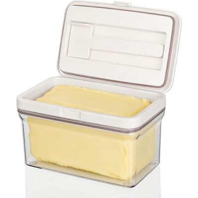 VINATO Butterdose mit Magnetmesser & Doppeldichtung – 500g Frischhaltedose für Butter, aus lebensmittelechtem AS, für Kühlschrank und Gefrierfach geeignet Transparente VINATO Butterdose mit Magnetmesser & Doppeldichtung – 500g Frischhaltedose für Butter, aus lebensmittelechtem AS, für Kühlschrank und Gefrierfach geeignet Transparente