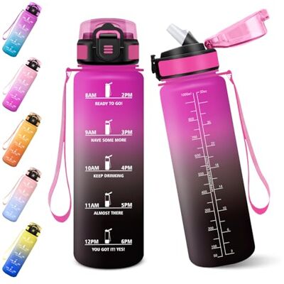 Baramumu Trinkflasche mit Strohhalm, 1000ml Auslaufsichere Flasche, Trinkflasche Sport, Kohlensäure Geeignet, Flasche, BPA-Frei, Wasserflasche für Fitness, Schule, Büro-Lila Rot&Schwarz Baramumu Trinkflasche mit Strohhalm, 1000ml Auslaufsichere Flasche, Trinkflasche Sport, Kohlensäure Geeignet, Flasche, BPA-Frei, Wasserflasche für Fitness, Schule, Büro-Lila Rot&Schwarz
