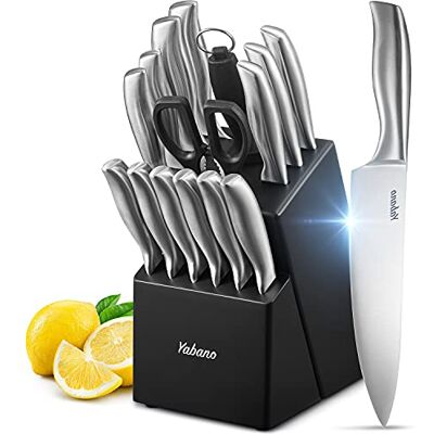 Yabano Messerblock Profi Messer Set, 16-TLG Edelstahl Kochmesser Set mit Block, Messerset, Knife, Schwarz Yabano Messerblock Profi Messer Set, 16-TLG Edelstahl Kochmesser Set mit Block, Messerset, Knife, Schwarz