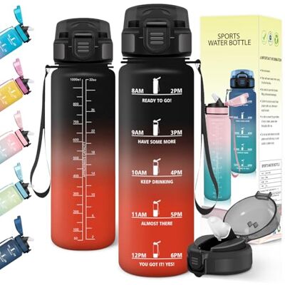 Baramumu Trinkflasche 1l, mit strohhalm, Trinkflasche Kohlensäure Geeignet, Mit Zeitstempel, Wasserflasche, Auslaufsicher, Flasche, Wasserflasche 1l, für Fahrrad, Outdoor, Fitness, Schwarz-Rot Baramumu Trinkflasche 1l, mit strohhalm, Trinkflasche Kohlensäure Geeignet, Mit Zeitstempel, Wasserflasche, Auslaufsicher, Flasche, Wasserflasche 1l, für Fahrrad, Outdoor, Fitness, Schwarz-Rot