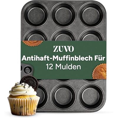 Zuvo Muffinform für 12 Tassen – Antihaftbeschichtet BPA-frei Spülmaschinenfest Muffinblech Cupcake-Backform Schwarz Zuvo Muffinform für 12 Tassen – Antihaftbeschichtet BPA-frei Spülmaschinenfest Muffinblech Cupcake-Backform Schwarz
