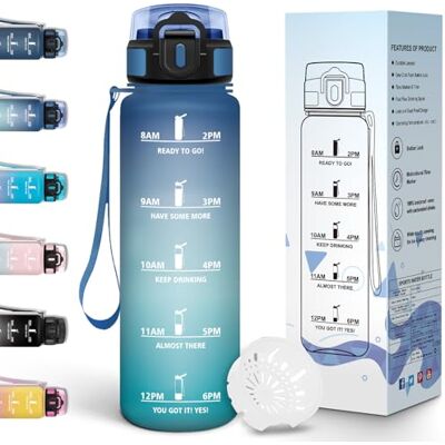 Motswedi Trinkflasche 1 Liter, Wasserflasche, Auslaufsicheres, Trinkflasche Kohlensäure Geeignet, mit Zeitstempel, Flasche, Sportflasche, für Sport, Uni, Yoga, Büro & Outdoor, Fahrrad Blau&Grün Motswedi Trinkflasche 1 Liter, Wasserflasche, Auslaufsicheres, Trinkflasche Kohlensäure Geeignet, mit Zeitstempel, Flasche, Sportflasche, für Sport, Uni, Yoga, Büro & Outdoor, Fahrrad Blau&Grün