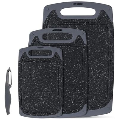 ROTTOGOON Schneidebrett-Set, Küchen-Schneidebretter mit rutschfesten Füßen und tiefer Saftrille, BPA-freie Kunststoff-Schneidebretter, spülmaschinenfest, Schwarz ROTTOGOON Schneidebrett-Set, Küchen-Schneidebretter mit rutschfesten Füßen und tiefer Saftrille, BPA-freie Kunststoff-Schneidebretter, spülmaschinenfest, Schwarz