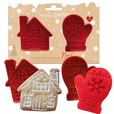 ScrapCooking 2 Ausstecher mit Auswerfer Weihnachten – Fäustling & Haus – Keksausstecher in 3D – Präger zum Backen für Sandwiches, kleine Kuchen – Rot – 2147 ScrapCooking 2 Ausstecher mit Auswerfer Weihnachten – Fäustling & Haus – Keksausstecher in 3D – Präger zum Backen für Sandwiches, kleine Kuchen – Rot – 2147