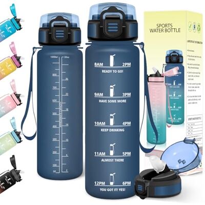 Baramumu Trinkflasche 1l, mit strohhalm, Trinkflasche Kohlensäure Geeignet, Mit Zeitstempel, Wasserflasche, Auslaufsicher, Flasche, Wasserflasche 1l, für Fahrrad, Outdoor, Fitness, Dunkelblau Baramumu Trinkflasche 1l, mit strohhalm, Trinkflasche Kohlensäure Geeignet, Mit Zeitstempel, Wasserflasche, Auslaufsicher, Flasche, Wasserflasche 1l, für Fahrrad, Outdoor, Fitness, Dunkelblau