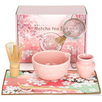 VINATO 7 Stück Matcha Set, Matcha Schale mit Ausgießer, Matchabesen Set mit Auslauf, Besen Halter, Sieb, Löffel und Halter, Japanisches Matchaset für Liebhaber der Teezeremonie, Rosa VINATO 7 Stück Matcha Set, Matcha Schale mit Ausgießer, Matchabesen Set mit Auslauf, Besen Halter, Sieb, Löffel und Halter, Japanisches Matchaset für Liebhaber der Teezeremonie, Rosa