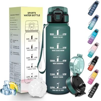 Mulbijeo Trinkflasche Sport, Auslaufsicher 500 ML, Wasserflasche, Zeitmarkierung und Motivierende, Trinkflasche Kohlensäure Geeignet Dunkelgrün & Dunkelgrau Mulbijeo Trinkflasche Sport, Auslaufsicher 500 ML, Wasserflasche, Zeitmarkierung und Motivierende, Trinkflasche Kohlensäure Geeignet Dunkelgrün & Dunkelgrau