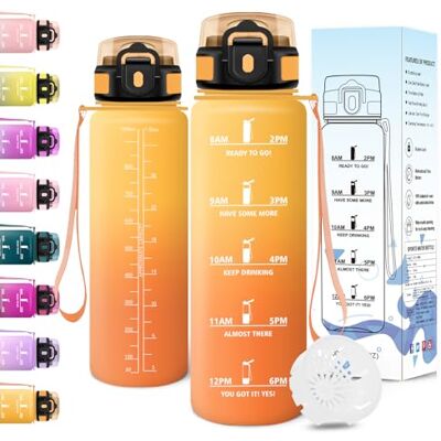 Motswedi Trinkflasche 1l, BPA-Frei, Trinkflasche Sport, Kohlensäure Geeignet, Wasserflasche 1l, Mit Zeitmarkierung, Sportflasche, Trinkflaschen für Camping, Fahrrad, Fitness Bernstein&Orange Motswedi Trinkflasche 1l, BPA-Frei, Trinkflasche Sport, Kohlensäure Geeignet, Wasserflasche 1l, Mit Zeitmarkierung, Sportflasche, Trinkflaschen für Camping, Fahrrad, Fitness Bernstein&Orange