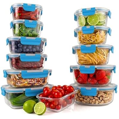 Nutrichef Vorratsdosen Glas Set Blau – 12 Glasbehälter mit Deckel Luftdicht Meal Prep Boxen Aufbewahrungsbox Borosilikatglas Stapelbar Nutrichef Vorratsdosen Glas Set Blau – 12 Glasbehälter mit Deckel Luftdicht Meal Prep Boxen Aufbewahrungsbox Borosilikatglas Stapelbar