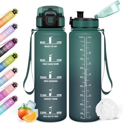 Mulbijeo Trinkflasche, 1000ml Auslaufsicher mit Zeitmarkierung, Wasserflasche, Motivierende & mit Filter, Trinkflasche Sport, Trinkflaschen Kohlensäure Geeignet, für Laufen, Radfahren, Sportflasche Mulbijeo Trinkflasche, 1000ml Auslaufsicher mit Zeitmarkierung, Wasserflasche, Motivierende & mit Filter, Trinkflasche Sport, Trinkflaschen Kohlensäure Geeignet, für Laufen, Radfahren, Sportflasche