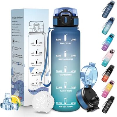 Mulbijeo Trinkflasche Sport, Auslaufsicher 500 ML, Wasserflasche, Zeitmarkierung und Motivierende, Trinkflasche Kohlensäure Geeignet Blau & Grün Mulbijeo Trinkflasche Sport, Auslaufsicher 500 ML, Wasserflasche, Zeitmarkierung und Motivierende, Trinkflasche Kohlensäure Geeignet Blau & Grün