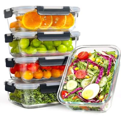 YASHE 5 Teile Glasbehälter mit Deckel, 1040ml Stapelbar & Luftdicht Meal Prep Boxen Glas für Spülmaschine, Mikrowelle & Gefrierschrank, Auslaufsicher, BPA-Frei, Schwarz YASHE 5 Teile Glasbehälter mit Deckel, 1040ml Stapelbar & Luftdicht Meal Prep Boxen Glas für Spülmaschine, Mikrowelle & Gefrierschrank, Auslaufsicher, BPA-Frei, Schwarz