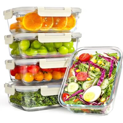 YASHE 5 Teile Glasbehälter mit Deckel, 1040ml Stapelbar & Luftdicht Meal Prep Boxen Glas für Spülmaschine, Mikrowelle & Gefrierschrank, Auslaufsicher, BPA-Frei, Weiß YASHE 5 Teile Glasbehälter mit Deckel, 1040ml Stapelbar & Luftdicht Meal Prep Boxen Glas für Spülmaschine, Mikrowelle & Gefrierschrank, Auslaufsicher, BPA-Frei, Weiß