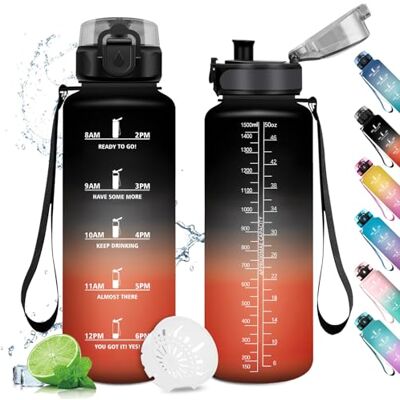 KollyKolla Trinkflasche Sport 1.5L, Wasserflasche Sport Auslaufsicher mit Zeitmarkierung, Trinkflaschen Kohlensäure Geeignet, Trinkflasche mit Filter, Sportflasche für Fitness, Gym, Schule, Outdoor, Yoga KollyKolla Trinkflasche Sport 1.5L, Wasserflasche Sport Auslaufsicher mit Zeitmarkierung, Trinkflaschen Kohlensäure Geeignet, Trinkflasche mit Filter, Sportflasche für Fitness, Gym, Schule, Outdoor, Yoga