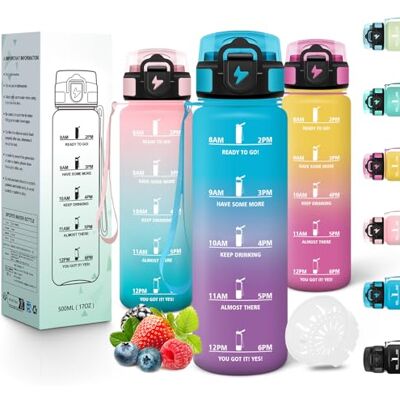 Motswedi Trinkflasche Sport,500ml BPA-Frei, Trinkflasche Kohlensäure Geeignet, Auslaufsicher, Wasserflasche, Mit Zeitstempel, Flasche, Sportflasche, für Yoga, Schule, Tägliche Reisen, Blauviolett Motswedi Trinkflasche Sport,500ml BPA-Frei, Trinkflasche Kohlensäure Geeignet, Auslaufsicher, Wasserflasche, Mit Zeitstempel, Flasche, Sportflasche, für Yoga, Schule, Tägliche Reisen, Blauviolett